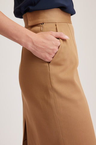 Cavan Skirt - Pencil skirt in camel cotton twill