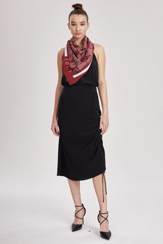 Cumbria Skirt - Midi slip skirt in black silk crepe de chine