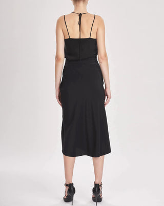 Cumbria Skirt - Midi slip skirt in black silk crepe de chine