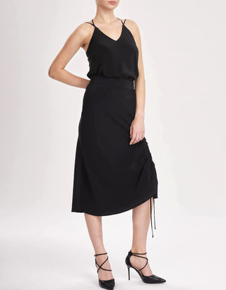 Cumbria Skirt - Midi slip skirt in black silk crepe de chine