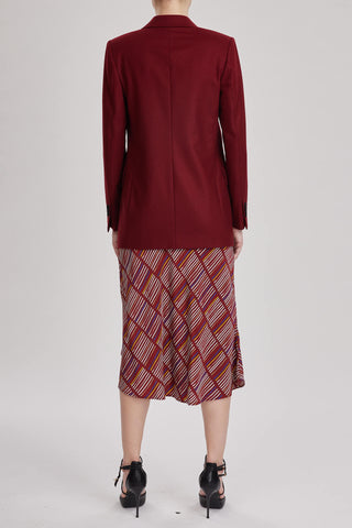 Cumbria Skirt -  Midi slip skirt in printed red wine silk crepe de chine