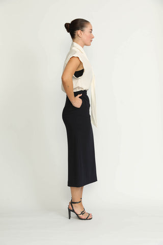 Nyon Skirt - Nyon Navy Jersey Midi Pencil Skirt