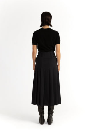 Hjo Skirt -  Pleated midi skirt in dark navy