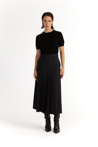 Hjo Skirt -  Pleated midi skirt in dark navy