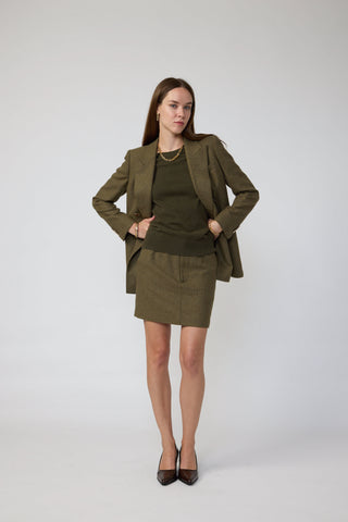 Arnhem Skirt - Tailored mini skirt in khaki basketweave