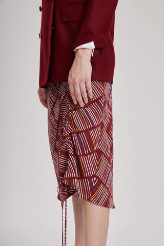 Cumbria Skirt -  Midi slip skirt in printed red wine silk crepe de chine