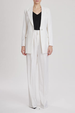 Almeria Trouser - Wide Leg, High Waisted Long Trousers in White Wool