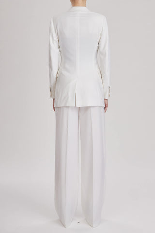 Almeria Trouser - Wide Leg, High Waisted Long Trousers in White Wool