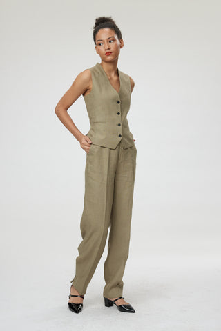 Forli Trouser - Wide leg trousers in khaki green