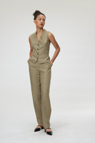 Forli Trouser - Wide leg trousers in khaki green