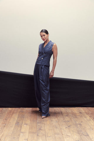 Siena Trousers - Wide leg high waisted trousers in navy