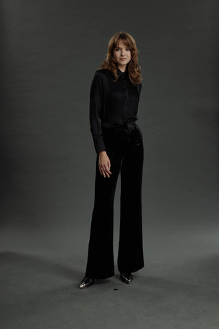 Bordeaux- Limited Edition Trousers - Flared trousers in black velvet