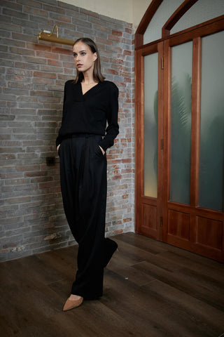 Siena Trouser - Wide leg trousers in night black