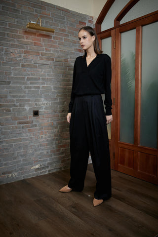 Siena Trouser - Wide leg trousers in night black