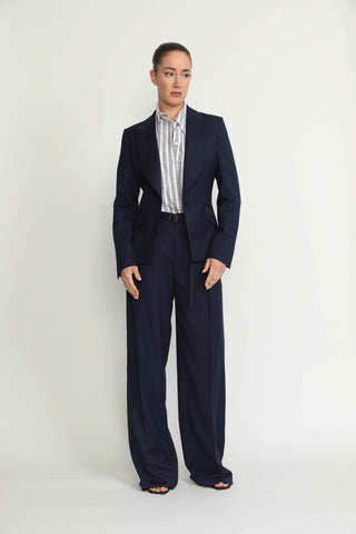 Lachen Trousers - Lachen Navy Wide-Leg Trousers