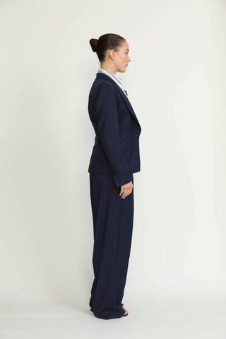 Lachen Trousers - Lachen Navy Wide-Leg Trousers