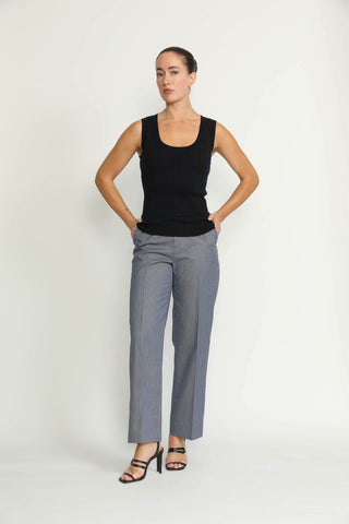 Manchester Trousers - Manchester High-Waisted Denim Blue Pinstripe Trousers