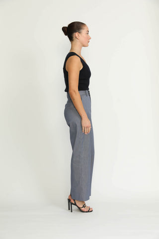 Manchester Trousers - Manchester High-Waisted Denim Blue Pinstripe Trousers