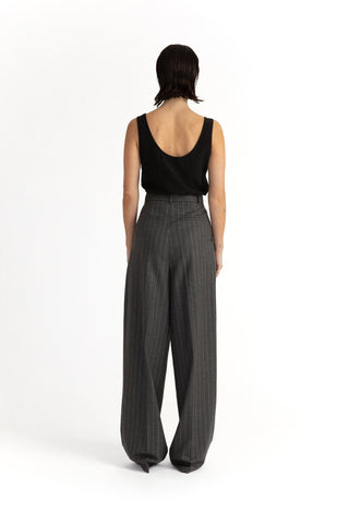 Siena Trousers - Wide-leg trousers in grey pinstripe