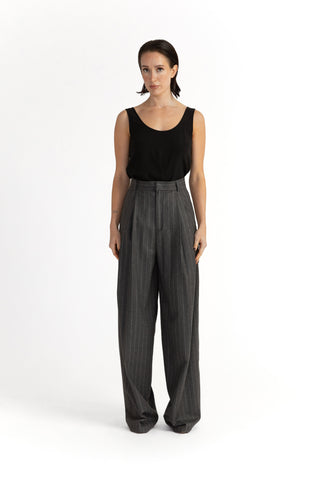 Siena Trousers - Wide-leg trousers in grey pinstripe