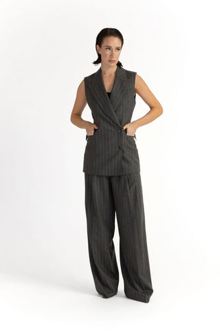 Siena Trousers - Wide-leg trousers in grey pinstripe