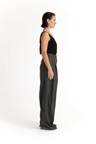 Siena Trousers - Wide-leg trousers in grey pinstripe