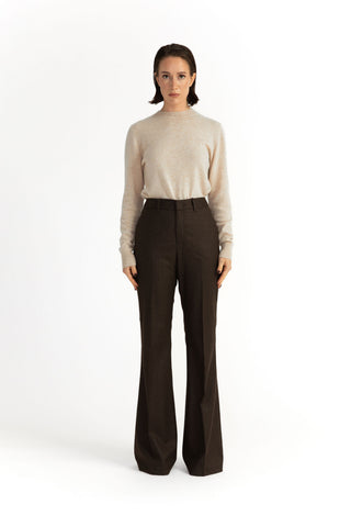 Sursee Trousers - Bell-bottom flared trousers in charcoal brown