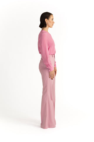 Sursee Trousers - Bell-bottom flared trousers in powder pink