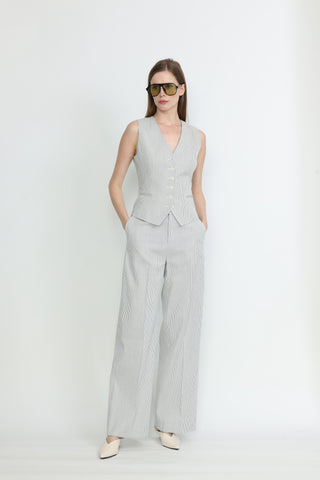 Blackpool-summer Trousers - Wide-leg trousers in white pinstripe