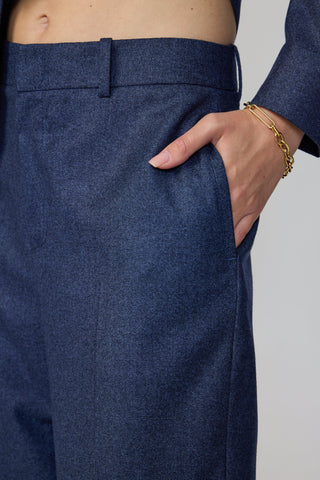 Workum Trousers - Straight cut trousers with turn ups in navy flannel