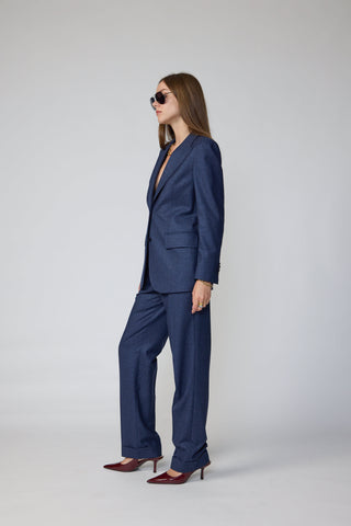 Workum Trousers - Straight cut trousers with turn ups in navy flannel