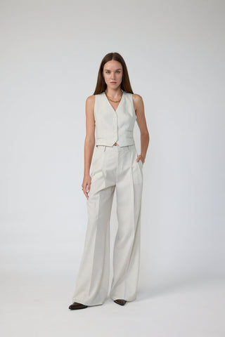 Parma 2.0 Trousers - Pleated wide Leg trousers in vanilla white