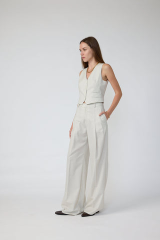 Parma 2.0 Trousers - Pleated wide Leg trousers in vanilla white