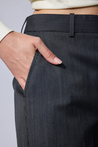 Castelo Branco Trousers- Slim Fit Trousers in black and white mini pinstripe