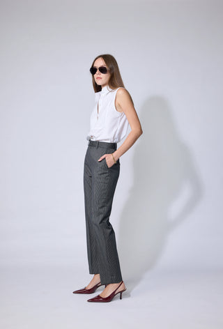 Castelo Branco Trousers- Slim Fit Trousers in black and white mini pinstripe