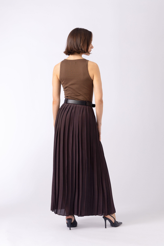 Kozani Skirt - Classic pleated maxi skirt in dark brown