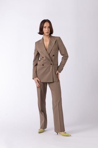 Amarante Jacket & Ede Trousers in Clay Brown Pinstripe