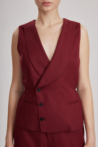 Blackburn Waistcoat - Double breasted waistcoat in red wine wool