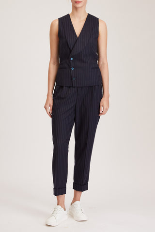 Blackburn Waistcoat - Double breasted waistcoat in navy pinstripe wool