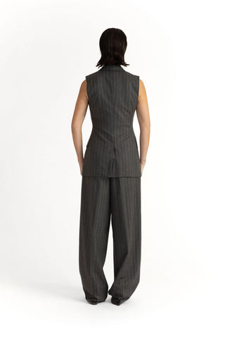 Beja Waistcoat  - Relaxed waistcoat in grey pinstripe