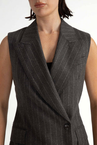 Beja Waistcoat  - Relaxed waistcoat in grey pinstripe