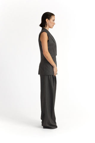 Beja Waistcoat  - Relaxed waistcoat in grey pinstripe