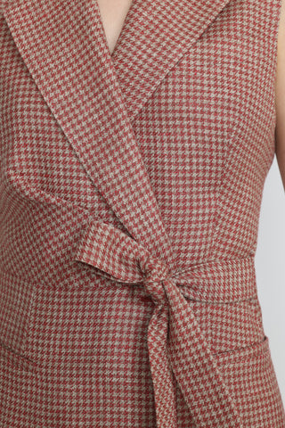 Byron Bay Waistcoat -  Waistcoat with belt in red dogtooth