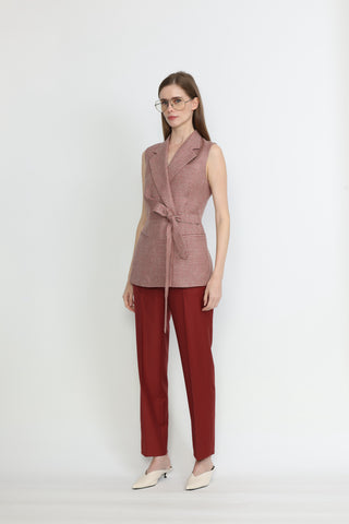 Byron Bay Waistcoat -  Waistcoat with belt in red dogtooth