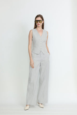 Maia Waistcoat - Classic waistcoat in white pinstripe