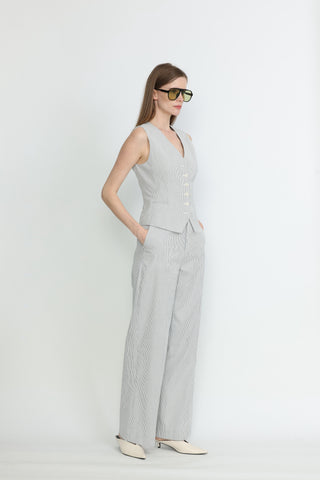 Maia Waistcoat & Blackpool Trousers in Navy & White Pinstripe