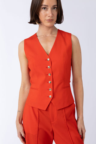Maia Waistcoat - Single-breasted waistcoat in sunset red