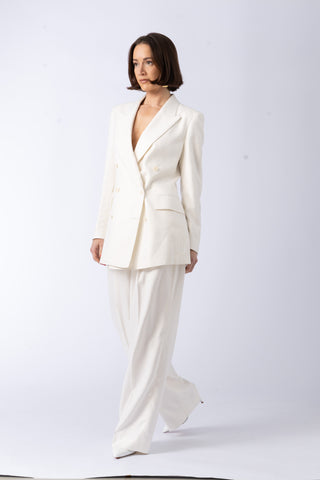 Amsterdam Jacket - Double-breasted fitted jacket in ivory