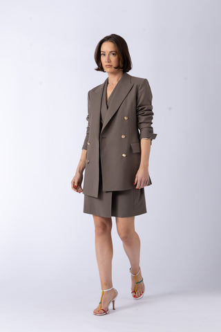 Florina Dress - Tailored fitted mini dress in brown