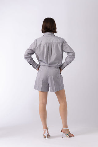 Biel Shorts - Tailored shorts in grey pinstripe